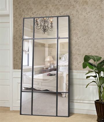 Speil med sort jernramme str. 180x90 cm